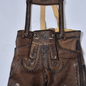 2025 traje más vendido Lederhosen hombres auténtico alemán genuino Vintage cuero marrón oscuro Oktoberfest pantalones cortos - Product Image 4