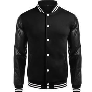 Chaqueta universitaria de animadora informal de escuela secundaria cálida con retazos bordados de cuero de manga larga gruesa personalizada al por mayor - Product Image 3