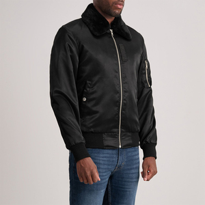 Blouson aviateur noir bleu marine zippé vêtements d'extérieur légers avec poche sur les manches doublure intérieure douce col côtelé poignets ourlet veste décontractée - Product Image 4