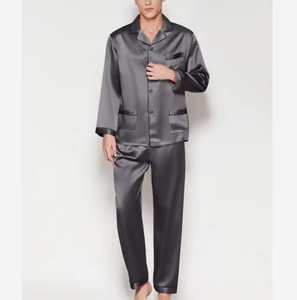 Pijamas de Algodón de Alta Calidad para Hombre, Talla Grande, Color Azul Sólido, Mangas Largas, Transpirables y de Secado Rápido, con Cuello Camisero - Product Image 2