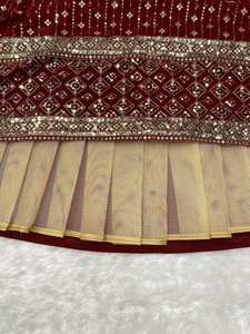 DISEÑADOR PAKISTANI INDIO TRADICIONAL LEHENGA CHOLI CONJUNTO EN GEORGETTE DE IMITACIÓN CON BORDADO PESADO SECUENCIA TRABAJO ROPA DE BODA - Product Image 6