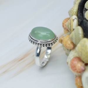 Diseño minimalista Oval Corte brillante Aqua Calcedonia Piedra preciosa 925 Conjunto de bisel de plata esterlina Anillo de mujer Regalo del día de San Valentín - Product Image 3