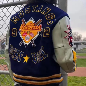 แจ็กเก็ตผ้ากำมะหยี่ปักลายสำหรับผู้ชายมหาวิทยาลัยเลตเตอร์แมนแขนหนังพร้อมลวดลายตกแต่งสำหรับฤดูหนาว - Product Image 5