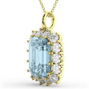 Colgante de Oro Amarillo de 14K con Aguamarina Corte Esmeralda y Diamantes de 5.68ct - Colgantes y Dijes de Diamantes - Product Image 2