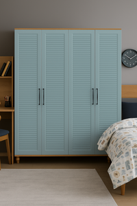 Armario Moderno de 4 Puertas Arion para Niños en MDF Azul con Patas de Madera, Gran Volumen de Almacenamiento para Adolescentes - Product Image 4