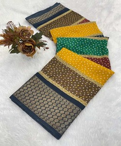 ผ้าพิมพ์ลาย dola Silk bandhani พร้อมผ้าส่าหรีใส่ทำงานแบบไม่เย็บชุดงานปาร์ตี้ขายส่งราคา - Product Image 1