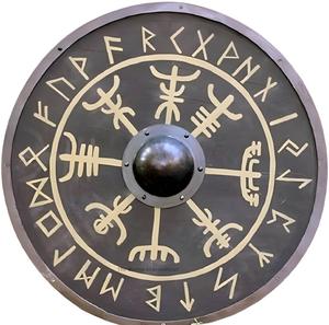 Escudo de armadura vikingos medievales de madera natural redondo Renacimiento 24 pulgadas Escudo hecho a mano Escudo de madera gris Decoración y regalo para el hogar. - Product Image 1