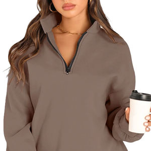 Fait sur mesure pour femme hiver demi-fermeture éclair col roulé polaire sweats couleur unie Streetwear avec Logo imprimé sur le devant - Product Image 3