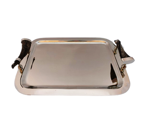 Easy-to-Clean <b>Reusable</b> Brass Metal Rectangular Tray Horn Handle Kitchen Restaurant Bar Cafe Living Room Applicable Storage Trays - Product Image 4