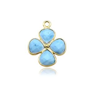 Colgante de flor turquesa-Forma de corazón para abalorio pequeño de piedras preciosas, conjunto de bisel chapado en oro hecho a mano, regalo de encanto elegante para ella - Product Image 1