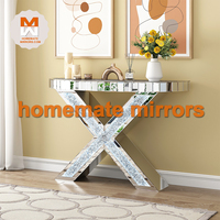 Table console miroir demi-lune classique avec diamants écrasés et lumières