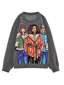 Vente en gros de sweatshirts imprimés surdimensionnés décontractés pour femmes au design personnalisé sweatshirts d'automne à col rond respirants pour l'hiver avec logo sur le devant - Product Image 5