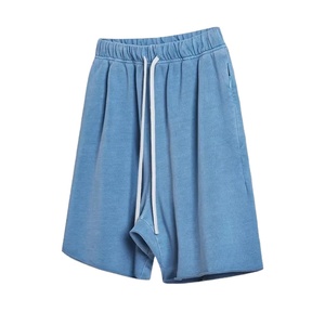 Pantalones Cortos de Alta Calidad para Hombre, Lavado Ácido, Efecto Desgastado, Estilo Vintage, con Logotipo Personalizado, Cordón Ajustable, Felpa de Algodón, Casuales, para Gimnasio, Ropa Urbana, Talla Grande - Product Image 1