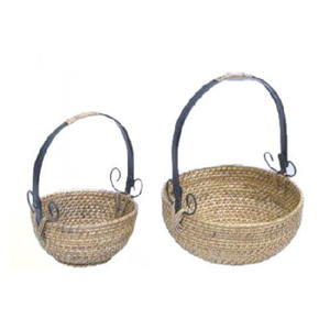 Juego de 2 cestas de ratán de forma redondeada, hecha a mano decorativa cesta de frutas, decoración de cocina para el hogar, cesta de alimentos y frutas - Product Image 1