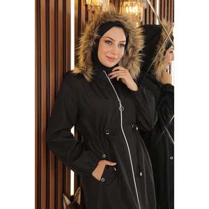 Longue veste trench décontractée à fermeture éclair et lacets, col rond, manches longues, fermeture éclair intégrale - Product Image 2