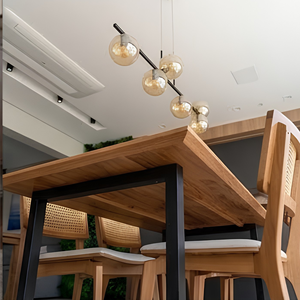 Chaise de restaurant moderne en bois massif avec dossier en rotin, siège rembourré, chaise d'appoint pour salle à manger, café - Product Image 3