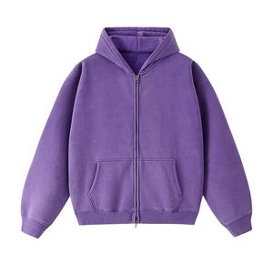 100% Cotton Vintage Velour Oversized Drop Shoulder Stringless Blank Thick Half Zip Men's Hoodie - Product Image 1