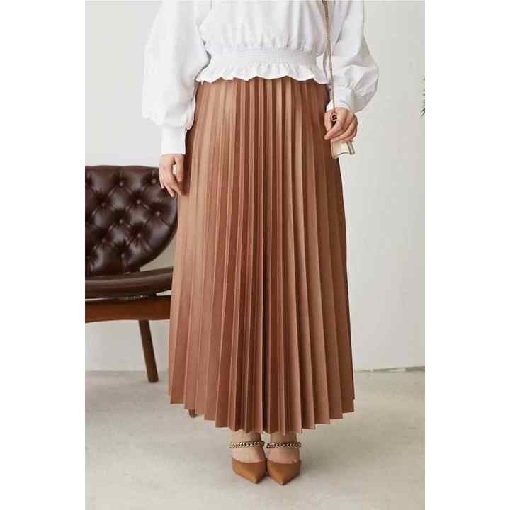 4521 Elastic Waist Pleated Skirt Beige