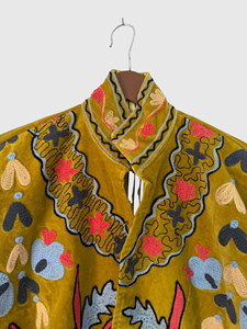 Veste en velours brodée à la main avec des motifs floraux, manches longues, col mandarin, taille plus, vêtements d'automne pour femmes - Product Image 4