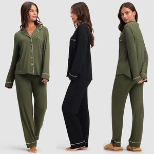 Conjunto de Pijama de Manga Larga de Viscosa de Bambú Sólido Personalizado OEM para Mujer, Ropa de Dormir Transpirable, Suave y Elástica, Pantalones Elásticos, Ropa de Noche - Product Image 3