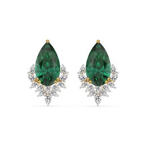 Luxury <b>Emerald</b> Green Pear Cut Drop Earrings with CZ Diamond Floral Design 925 Sterling Silver Gold Plated Bridal Wedding Jewelry - Product Image 1