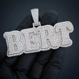 Pendentif Nom Personnalisable Plaqué Or Blanc 14K pour Homme 3.00ct Round Cut Moissanite Style Hip Hop - Product Image 1