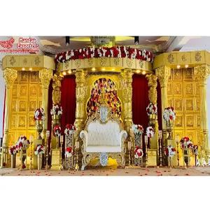 Decoración de Escenario para Ceremonia Poruwa al Estilo de Sri Lanka, Decoración de Recepción del Sur de la India, Escenario Dorado, Tradicional Rajwada, Escenario Abierto para Bodas en el Reino Unido - Product Image 1
