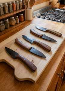 Ensemble de couteaux de cuisine personnalisés faits à la main, 5 lames fixes en acier inoxydable, manche en bois, ambidextre, léger, multifonctionnel, en cuir - Product Image 2