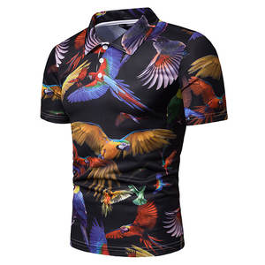 Polo personnalisé pour homme |   T-shirt de golf à imprimé intégral avec motif d'oiseau perroquet tropical |   Vêtements de sport en sublimation, polo, vente en gros, OEM - Product Image 2