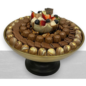 Bol de service à chocolat design antique en métal doré de qualité supérieure avec support noir pour dessert - Product Image 1