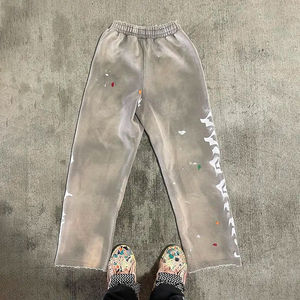 กางเกงวอร์มขาบานสำหรับผู้ชายผ้าฟลีซแอซิดผ้าคอตต้อนปักลายโลโก้แบบวินเทจขายดี - Product Image 3