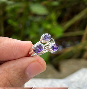 Belle bague en améthyste naturelle en argent Sterling 925 bohème délicat minimaliste déclaration bijoux de mariage pour les fiançailles de mariage - Product Image 2