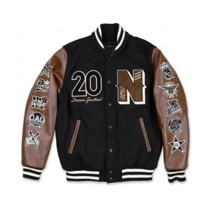 Nueva llegada de la chaqueta Varsity de la Liga Negra para hombre-Lana y cuero, talla grande, prendas de vestir exteriores elegantes - Product Image 2