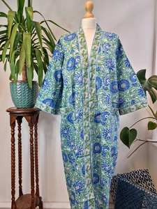 Kimono Floral con estampado de algodón puro, bata de maternidad cómoda para Primavera, ropa de playa informal con estampado de manos - Product Image 3