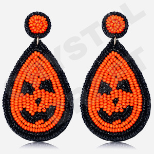 <b>Halloween</b> Flower Beaded <b>Earrings</b> for Women Patriotic Memorial Day Orange White Blue Colour Fabric Material - Product Image 6
