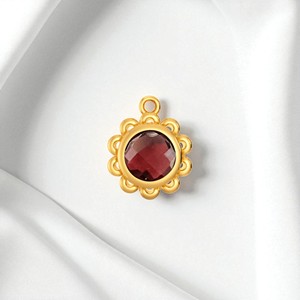 Fleur ronde Design fait à la main grenat pierres précieuses plaqué or pendentif à breloque bijoux à bricoler soi-même 925 pendentif à breloque en argent pour les femmes - Product Image 1
