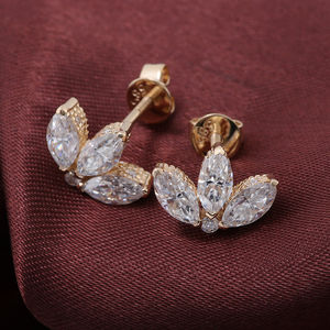 Marquise Cut Shape Lab Grown Diamond Stud Pendientes Hinojo Flor Pétalos Minimalista Joyería Stud Pendientes - Product Image 5