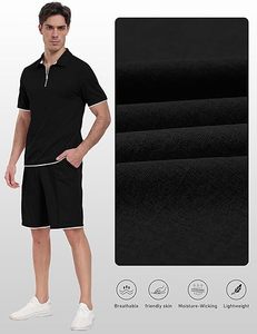 Ensemble décontracté deux pièces pour homme, respirant, séchage rapide, short à manches courtes élastique, t-shirts personnalisés avec logo, impression polo - Product Image 6