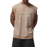 Camiseta sin mangas de punto transpirable para hombre, talla grande, 100% poliéster, con logo personalizado, lavado ácido, para gimnasio y running