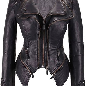 Veste en toile de coton respirante de style gothique streetwear courte et fine en cuir véritable pour femmes Steampunk Rock Rivet Femme - Product Image 1