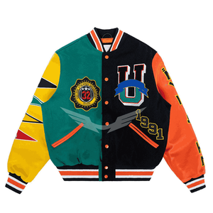 2024 nouveauté haute qualité support université veste en cuir noir personnalisé couleurs vives lettre motif haute rue vêtements pour hommes - Product Image 1