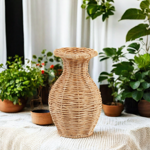TienPhong hecho a mano al por mayor Mud Pie acampanado cesta de ratán tejido jarrón; H15 X 11,5 Dia cm jarrón marrón categoría decoración sala de estar - Product Image 3