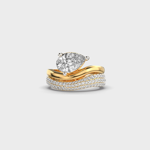 Yellow Gold Pear Cut Moissanite Engagement <b>Ring</b> With Pave Setting Classic Women's Wedding Band - Product Image 2