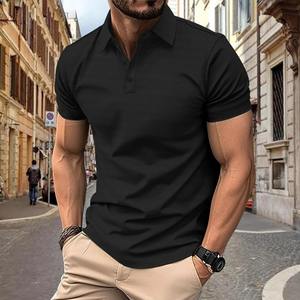 Polo d'été décontracté pour homme Absorption d'humidité à séchage rapide Maillot respirant élastique confortable Couleur unie - Product Image 4