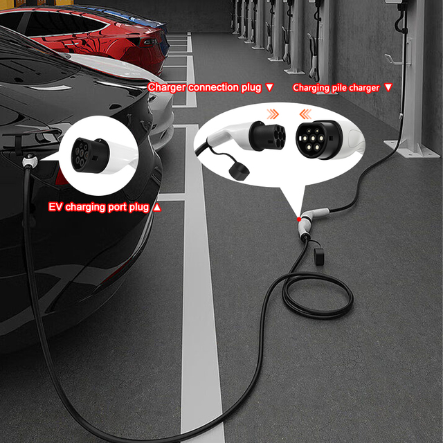 E-Mingze Type2 to Type2 EV Charging Port Plug 16/32a Electric Car Charging Gun Connector for Home and Commercial Use