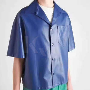 <b>Men</b> Solid Knitted Leather <b>Shirt</b> Classic Button Front Short Sleeve Quick Dry Lightweight Trendy Street Fashion for <b>Party</b> Wear - Product Image 6