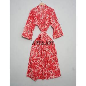 Trending <b>Women's</b> Summer Hand Block Printed 100% Cotton Kimono Bath <b>Robe</b>-Soft Quick <b>Dry</b> Luxury Sleepwear - Product Image 2