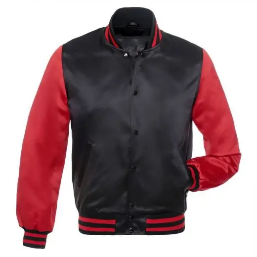 OEM custom new fashion con chiusura a zip in raso bomber jacket nero con rifinitura a spalla cappotto casual