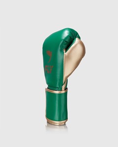 Gants de boxe à mouche en cuir de vachette sur mesure de haute qualité Full Green & Golden Straps Gants de boxe à mouche de compétition professionnelle - Product Image 3