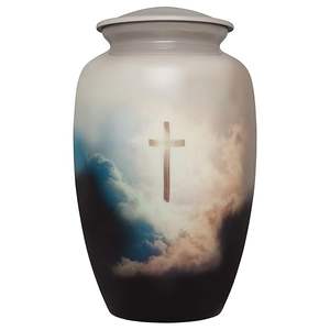 Vase d'urne en cuivre moderne fait à la main avec croix ciel design sol de table décor de noël mariage fait à la main pot de fleurs en métal aluminium - Product Image 1